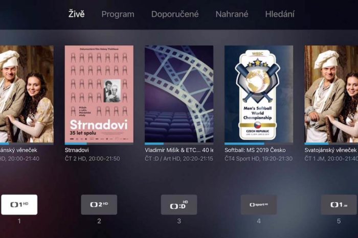 Pohled na aplikaci DIGI TV a její funkce v prostředí pro Apple TV